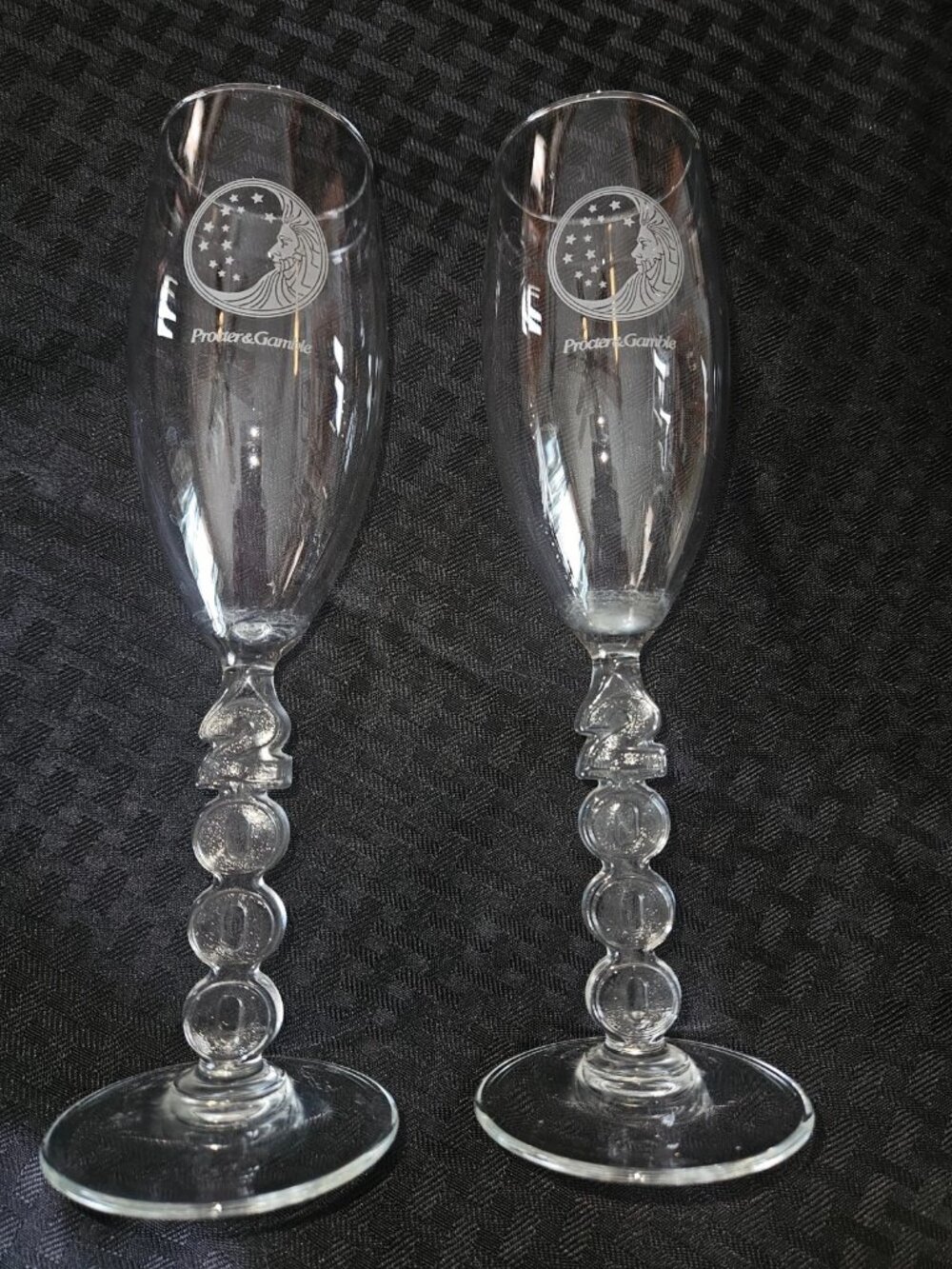 Glass Champagne Flute Millennium Year 2000 w/ Procter & Gamble Logo - SET OF TWO